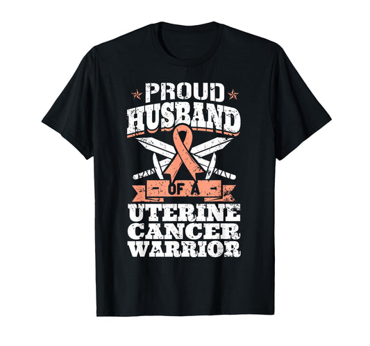 Proud Husband Of A Uterine Cancer Warrior Awareness Ribbon T-Shirt