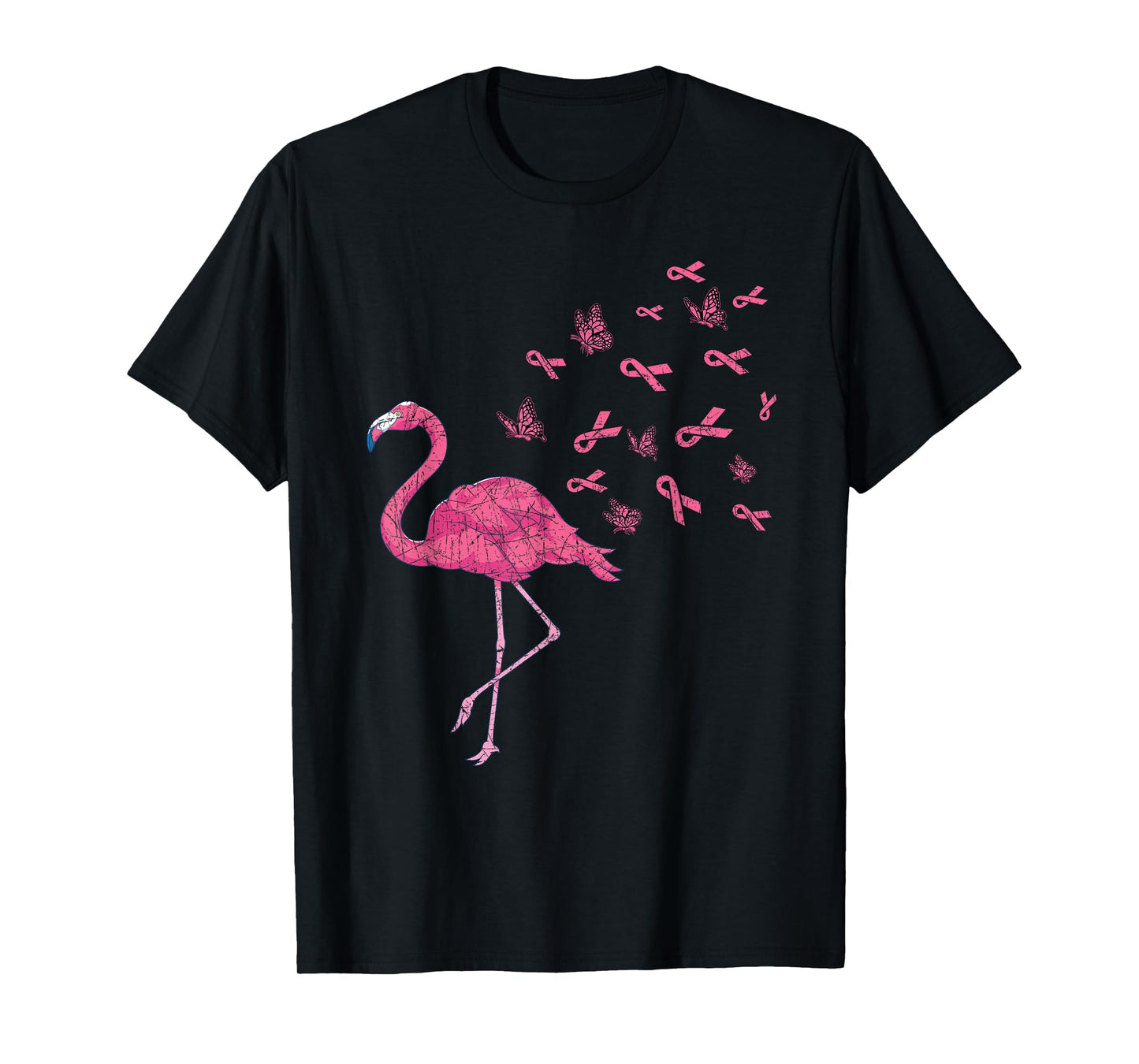Exotic Bird Flamingo Pink Ribbon Breast Cancer Awareness T-Shirt