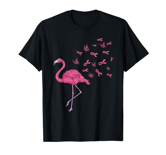 Exotic Bird Flamingo Pink Ribbon Breast Cancer Awareness T-Shirt