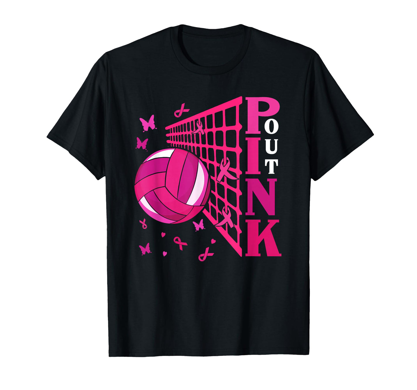 Cute Pink Out Volleyball Breast Cancer Awareness Pink Ribbon T-Shirt