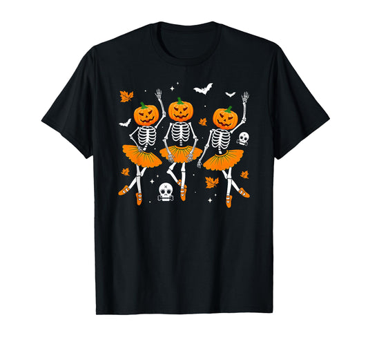 Ballet Dancing Skeleton Pumpkin Funny Dancer Halloween T-Shirt