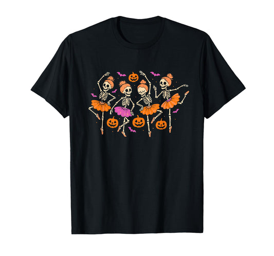 Dancing Skeleton Ballerinas Halloween Pumpkin Spooky Ballet T-Shirt