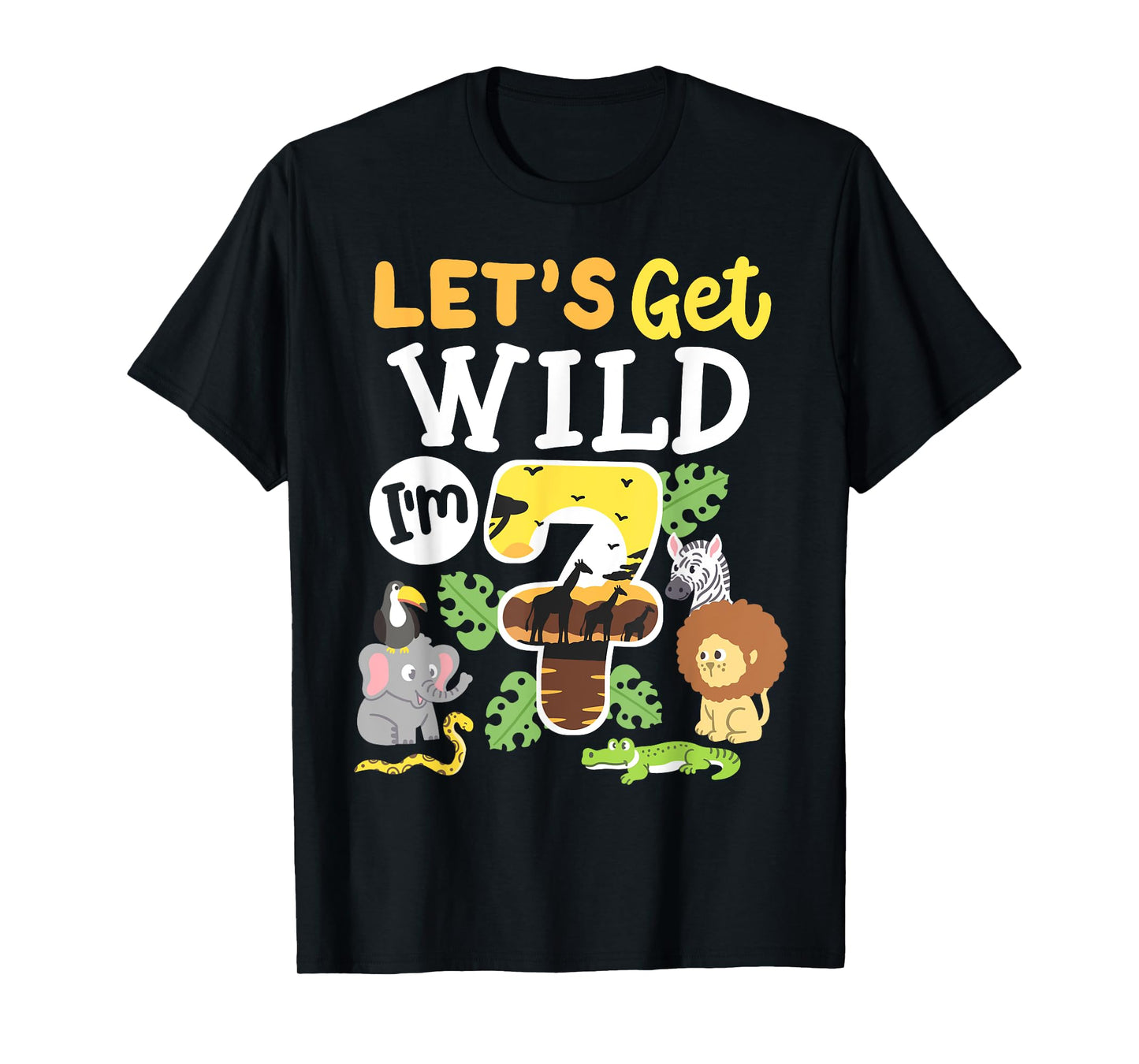 Jungle Safari Let's Get Wild 7th Birthday Zoo 7 Year Old Kid T-Shirt