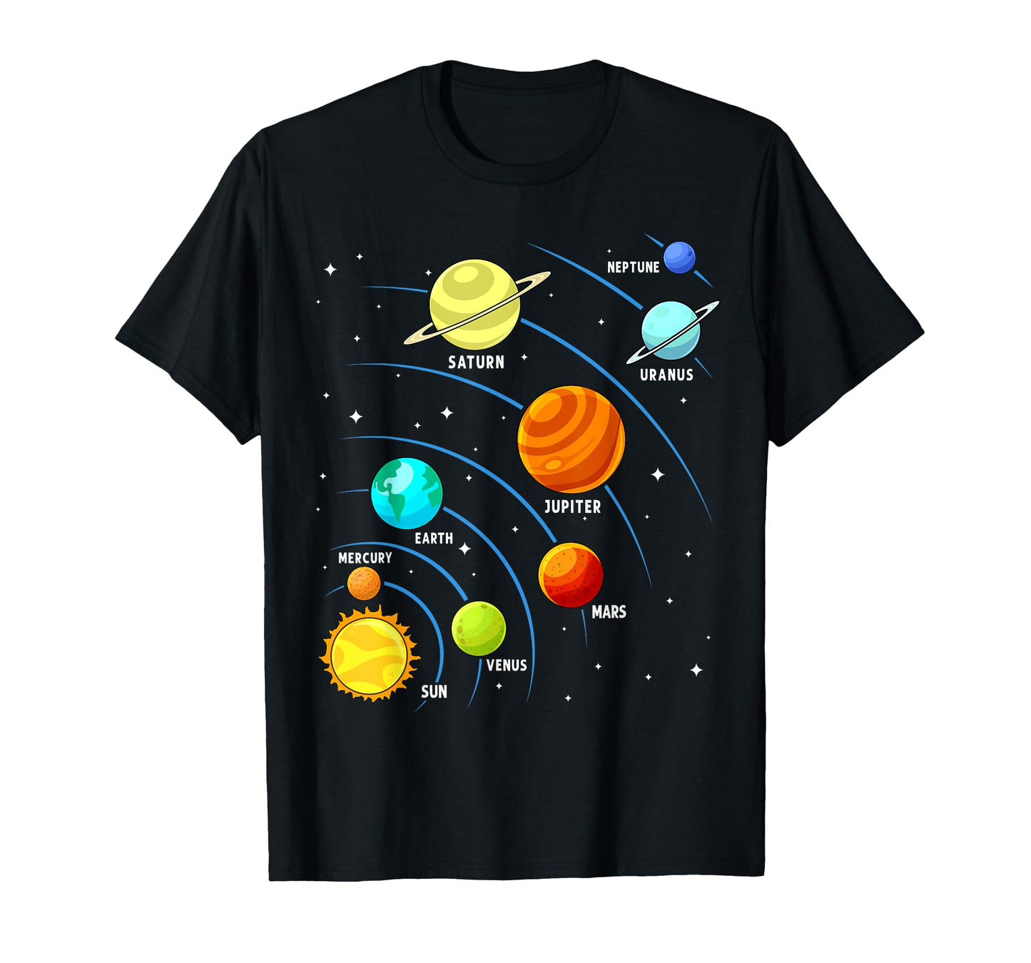 Kids Colorful Planets Solar Systems Mens Boys Space Science T-Shirt