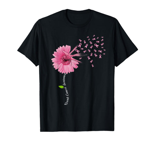 Dragonfly Tshirt Breast Cancer Awareness Gift Flowers Women T-Shirt