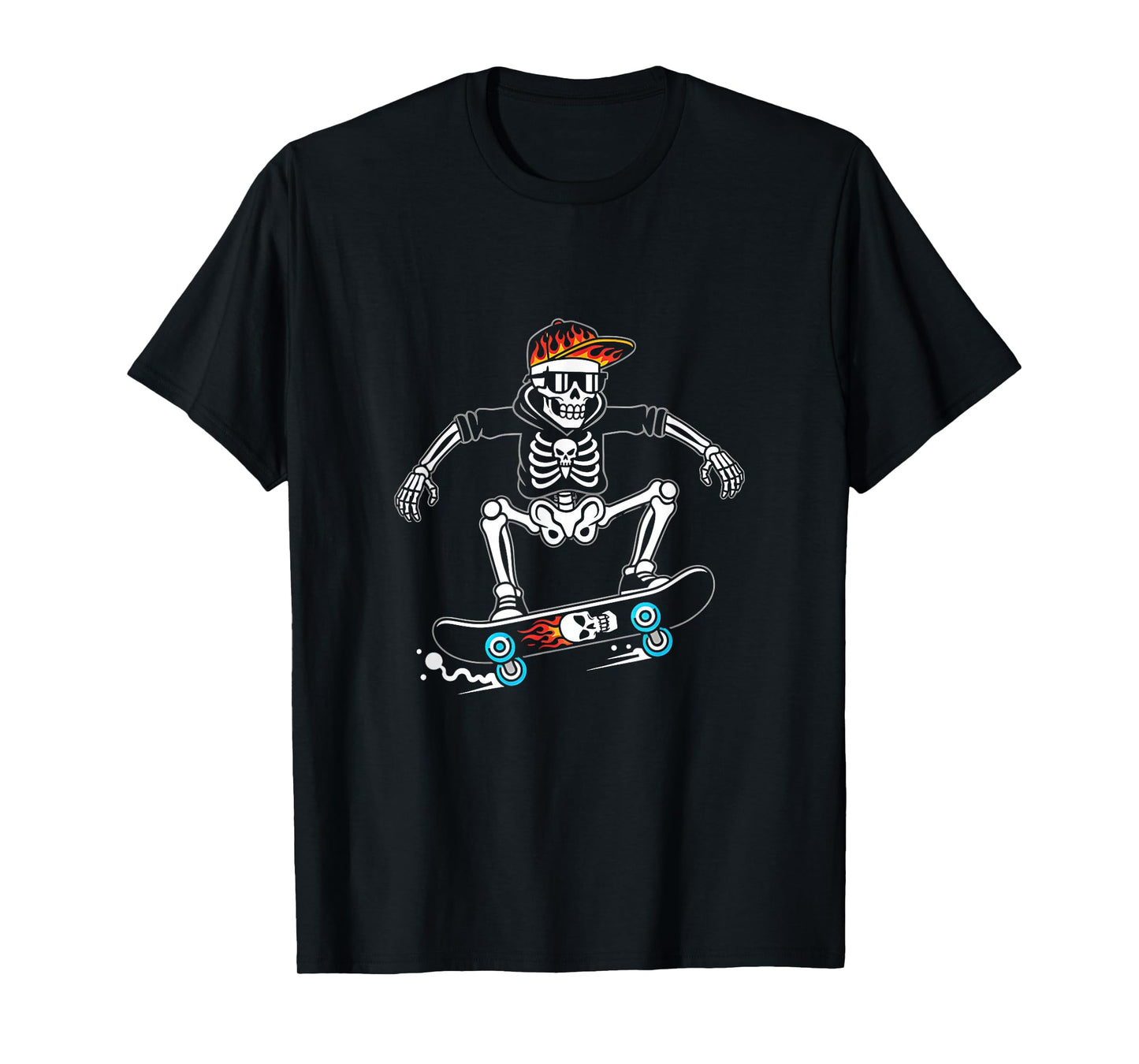 Skeleton Skater Flame Cap Skull Fun T-Shirt