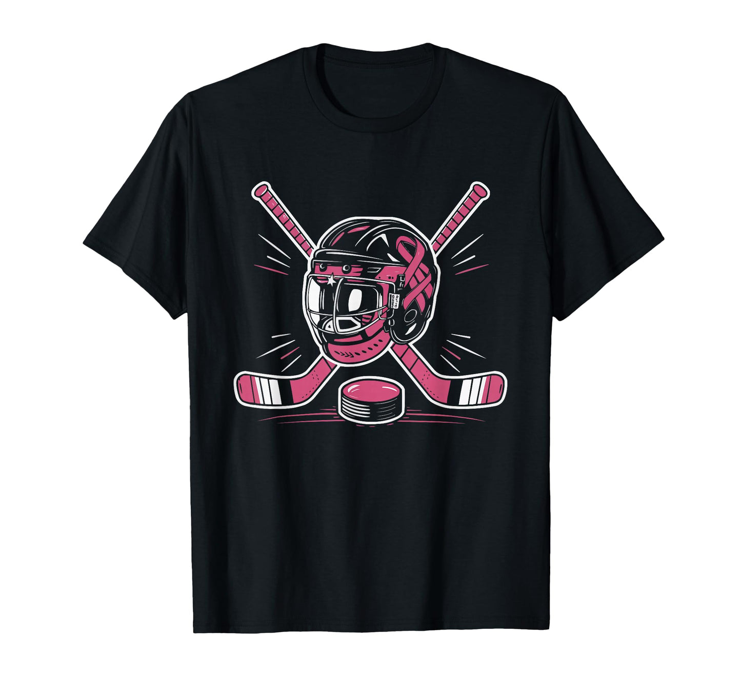 Ice Hockey Breast Cancer Awareness Month Pink Ribbon T-Shirt