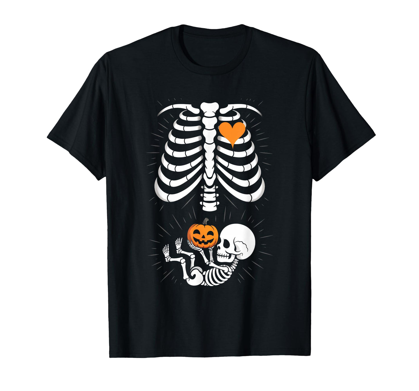 Halloween Skeleton Baby Rib Cage Maternity Pregnant Pumpkin T-Shirt