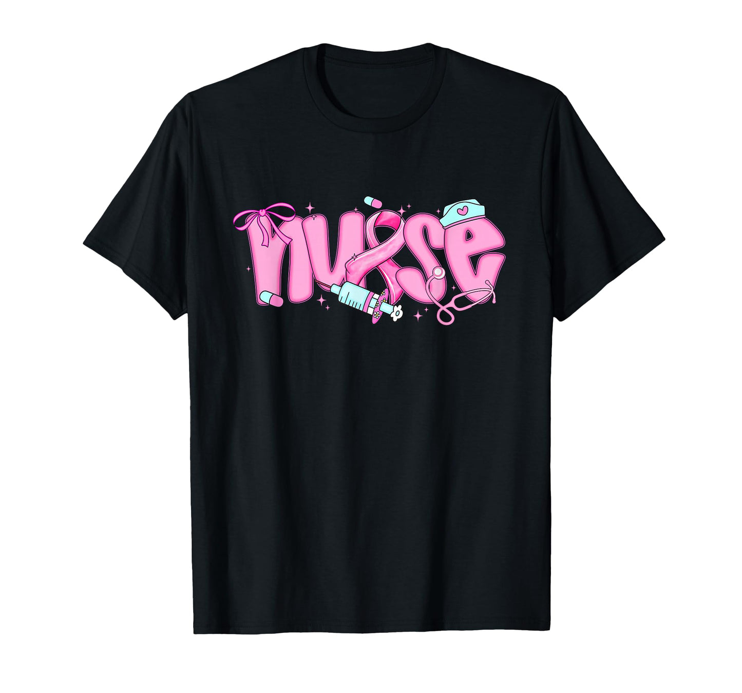 Nurse Breast Cancer Awareness Shirt Pink Ribbon Womens T-Shirt