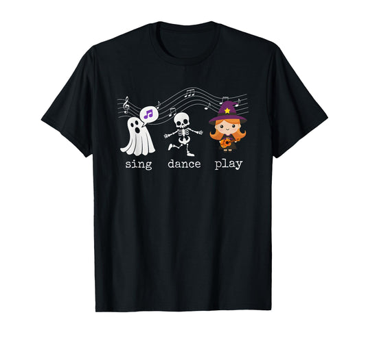 Cute Ghost Skeleton Witch Sing Dance Play Music Halloween T-Shirt