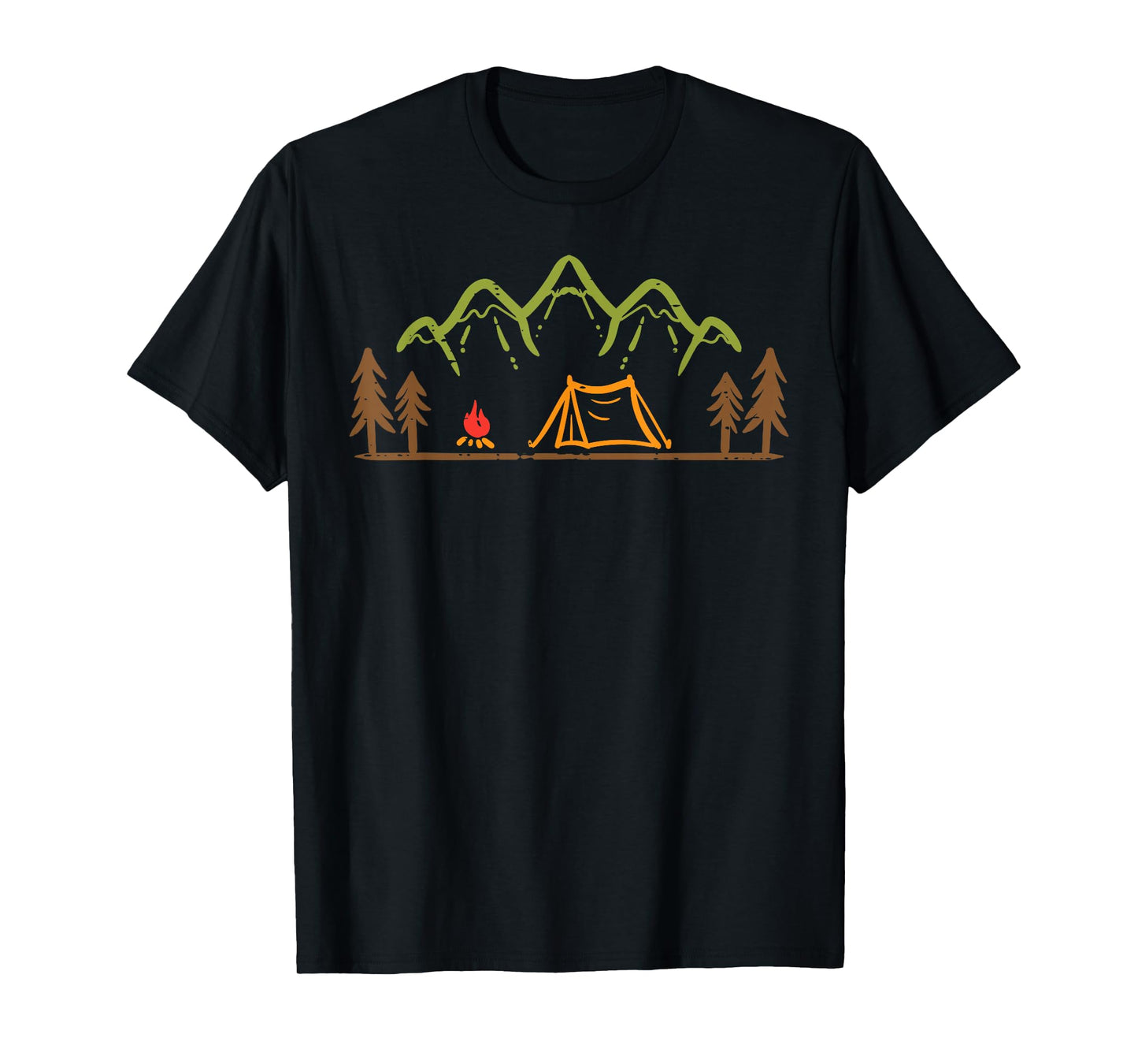 Camping Site Tent Trees Mountain Minimalistic Camp Men Women T-Shirt