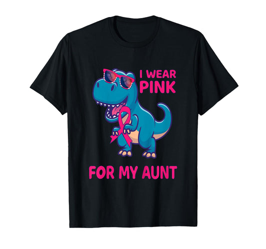 Kids Pink Ribbon T-Rex Aunt Breast Cancer Awareness Boys Toddler T-Shirt
