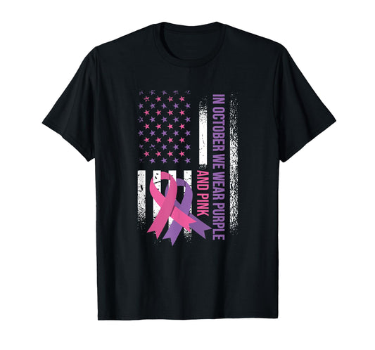American Flag Breast Cancer and Domestic Violence Awareness T-Shirt