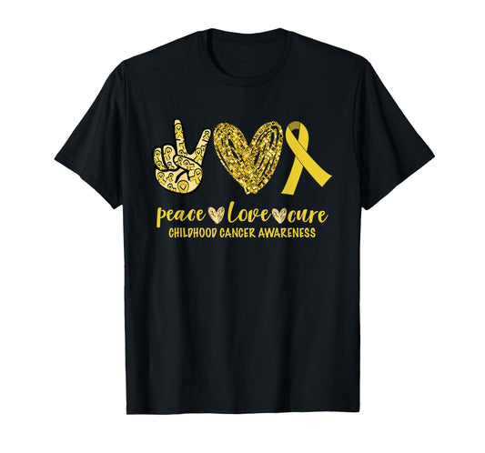 Peace Love Cure Ribbon Childhood Cancer Awareness T-Shirt