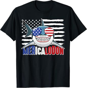 Merica Shark Funny 4th of July Megalodon American Flag T-Shirt