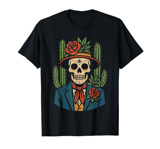 Dia De Los Muertos Costume Men, Mexican Skeleton Cactus T-Shirt