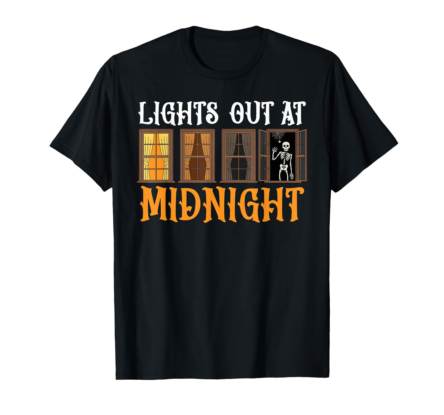 Midnight Lights Skeleton Halloween Creepy Night T-Shirt