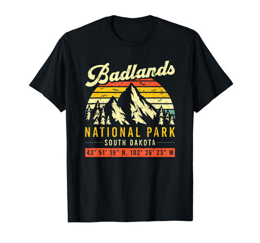 Badlands Vintage Retro Coordinates SD National Park T-Shirt