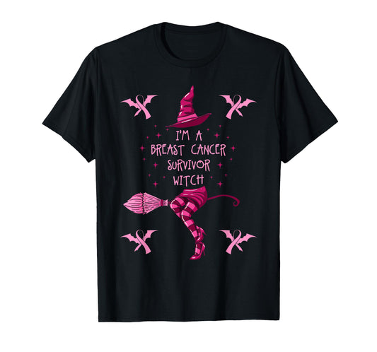 Breast Cancer Halloween Party Witch Pink Ribbon Survivor T-Shirt