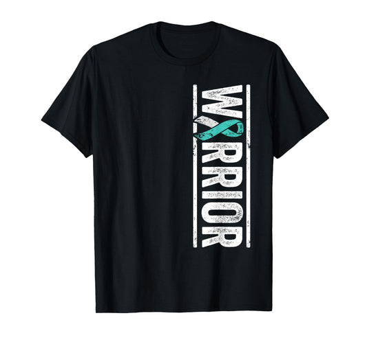 Cervical Cancer Warrior - Sideways Teal Awareness Ribbon T-Shirt