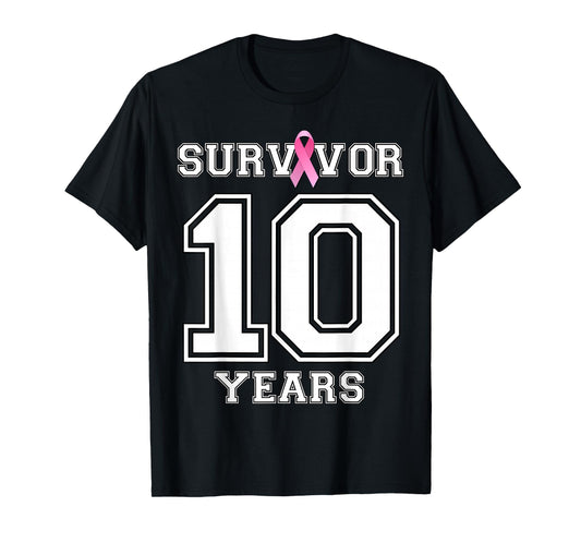 10 Years Breast Cancer Survivor Gifts For Women Pink Ribbon T-Shirt