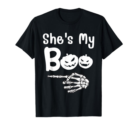 She's My Boo Pumpkin Skull Matching Halloween Pajama Couples T-Shirt