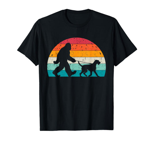 Bigfoot Walking a Dog Funny German Wirehaired Pointer Lovers T-Shirt