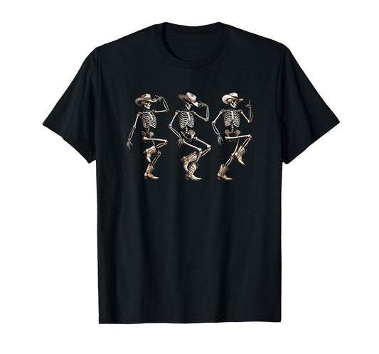 Skeleton Cowboys Line Dancing Humorous Halloween Holiday T-Shirt