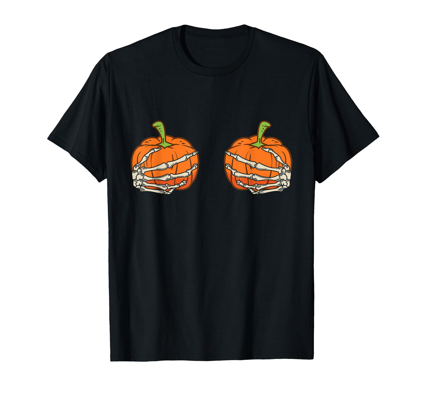 Skeleton Hands Pumpkin Boobs Funny Adult Costume Halloween T-Shirt