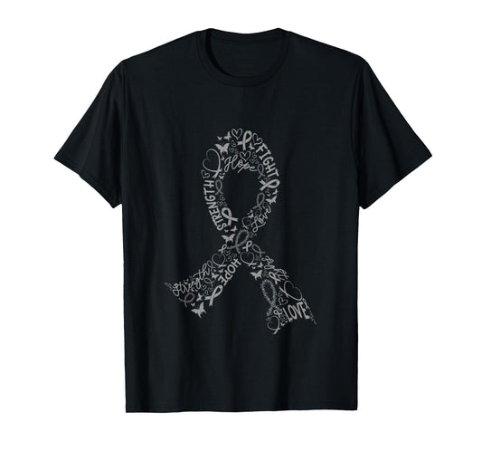 Brain Tumor Fight Warrior Gray Ribbon Awareness Gift T-Shirt
