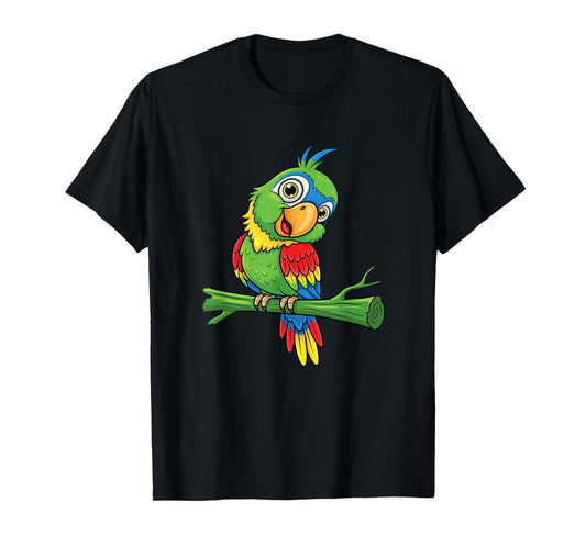 Cute Colorful Cartoon Parrot Bird Tropical Jungle Art T-Shirt