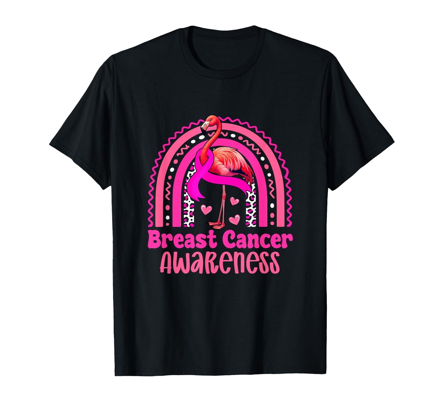 Breast Cancer Awareness Pink Ribbon Flamingo Leopard Rainbow T-Shirt