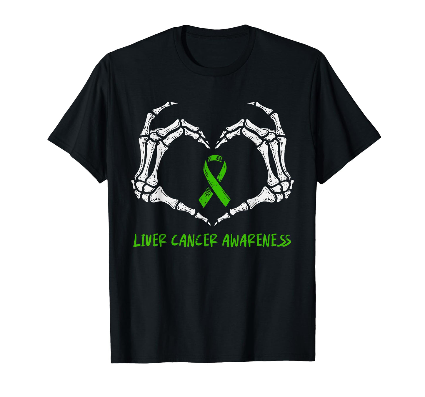 Liver Cancer Awareness Skeleton Heart Ribbon Green Support T-Shirt
