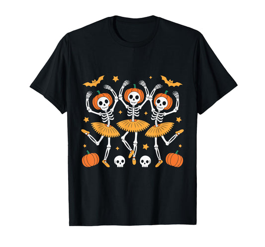 Ballet Pumpkin Skeleton Scary Ghost Costume Halloween T-Shirt
