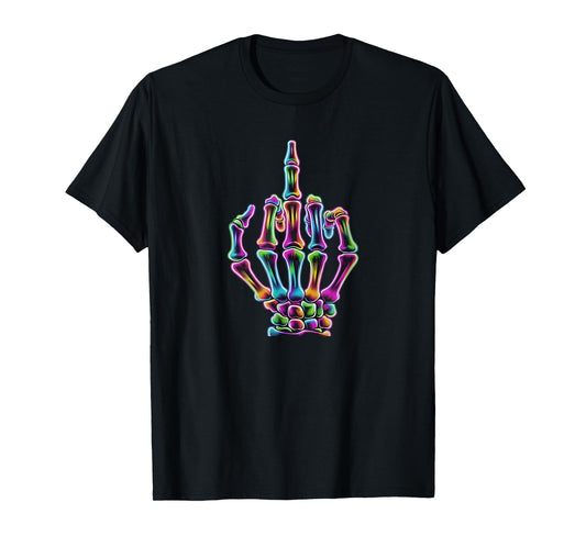 Funny Middle Finger Tie Dye Skeleton Tee Skull Adult Sarcasm T-Shirt