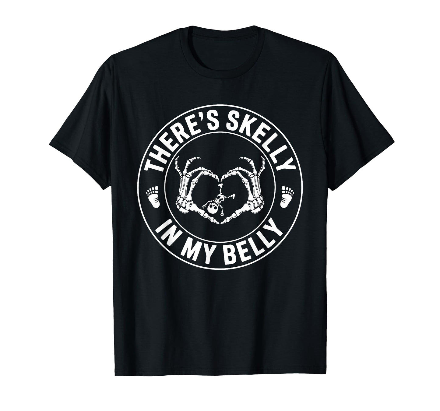 Funny Skeleton There's Skelly in My Belly Pregnant Halloween T-Shirt