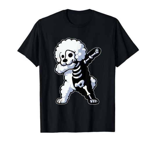 Dabbing Bichon Frise Half Skeleton Halloween Costume Owner T-Shirt