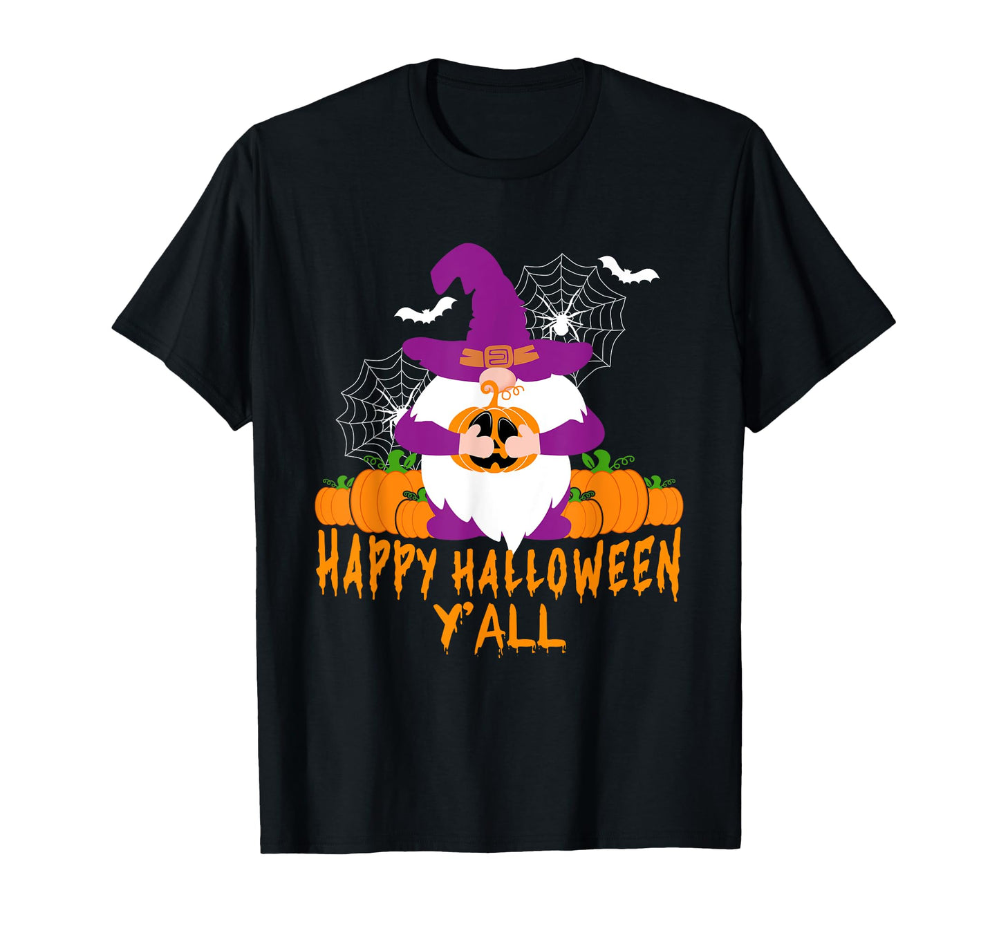 Happy Halloween Y'all Gnome Pumpkin Autumn Fall Men Women T-Shirt