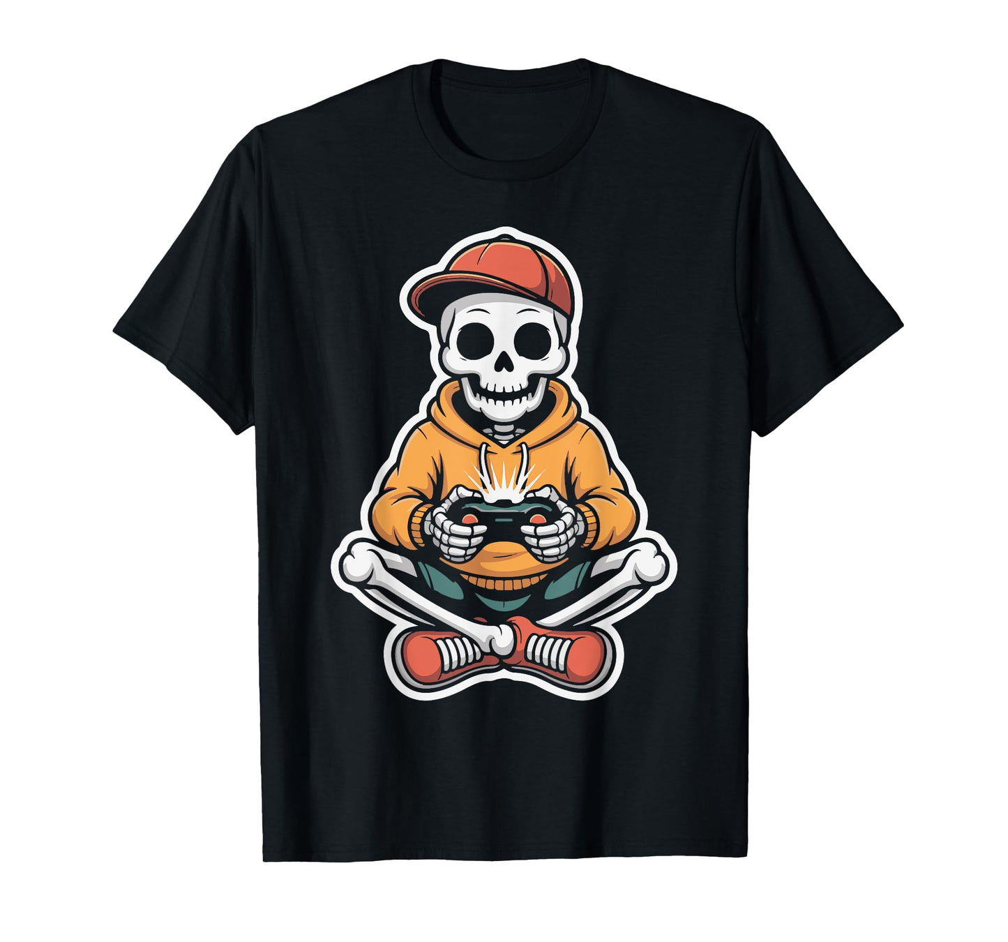 Spooky Halloween Skeleton Gamer Mens Boys Funny Video Play T-Shirt
