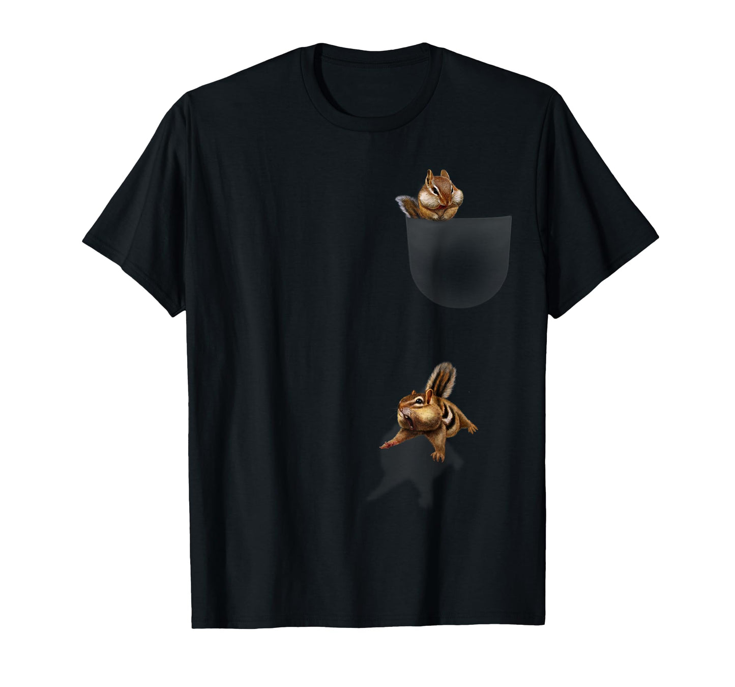 Mens T-Shirt - Cute Pocket Chipmunk, Funniest Squirrel Falling Medium Asphalt