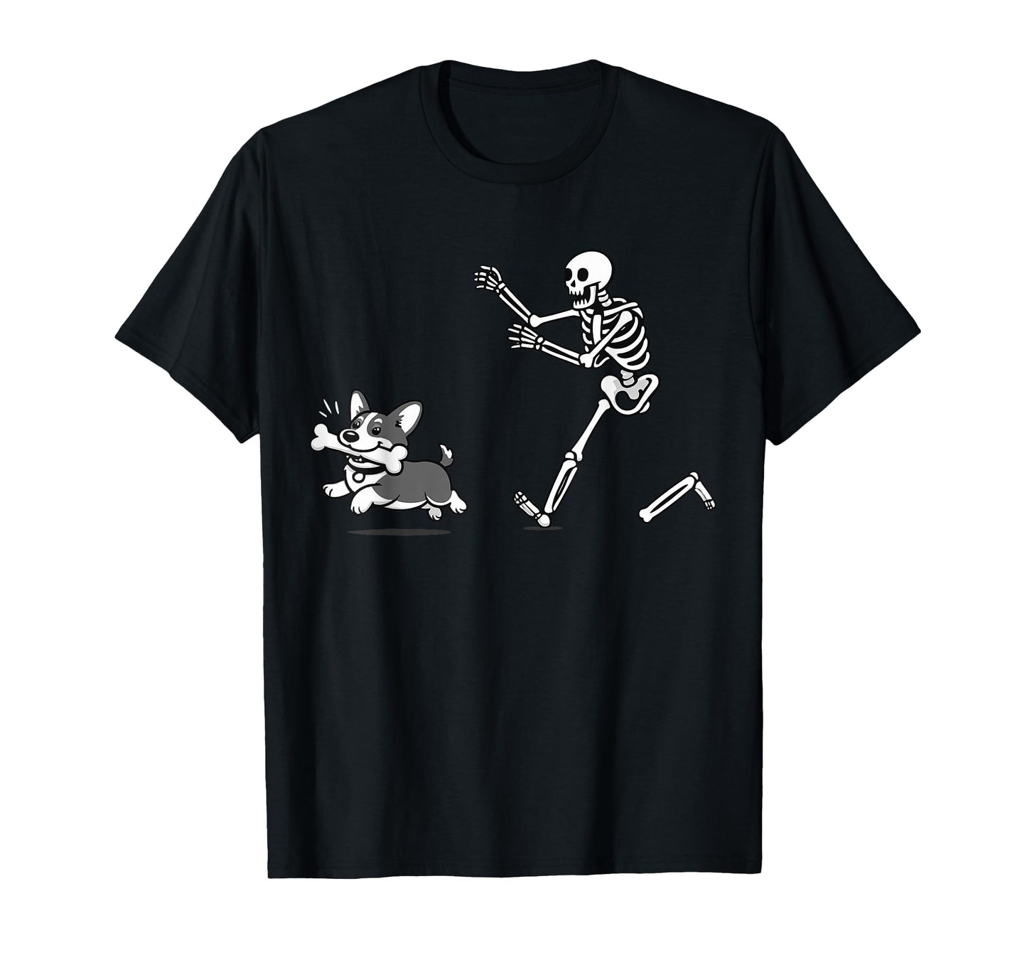 Skeleton Chasing Corgi Halloween Vibe Corgi Dog Lover T-Shirt