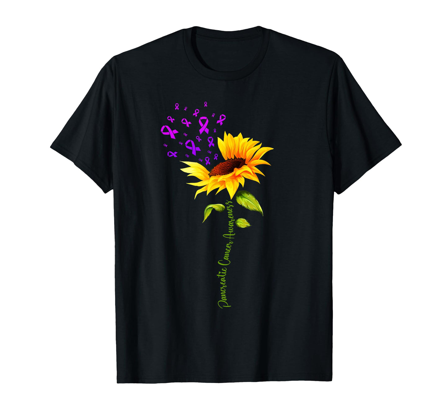 Pancreatic Cancer Awareness Sunflower Purple Ribbon Support T-Shirt