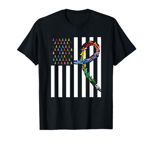 All Cancer Matters Awareness USA Flag All Ribbons T-Shirt