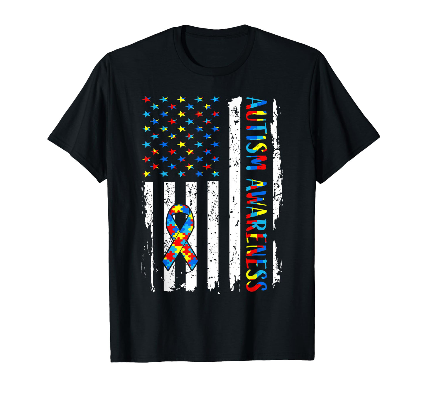 Autism Awareness Mom Dad USA flag Autistic Awareness Autism T-Shirt