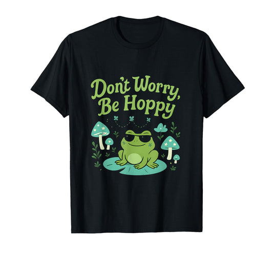 Don't Worry Be Hoppy Cottagecore Frog & Mushrooms T-Shirt