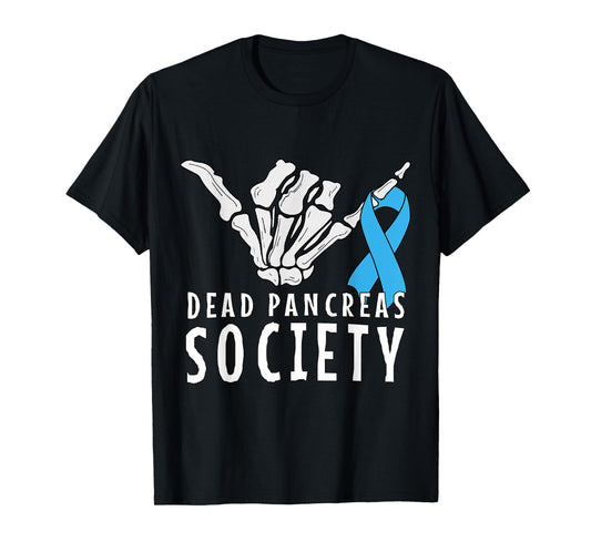 Dead Pancreas Society Halloween Blue Skeleton Hand T-Shirt