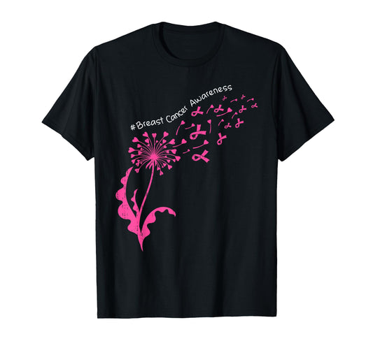 Dandelion Breast Cancer Awareness Pink Ribbon Support Womens T-Shirt