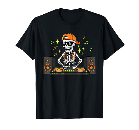 DJ Skeleton Mixing Decks Rave Halloween EDM T-Shirt