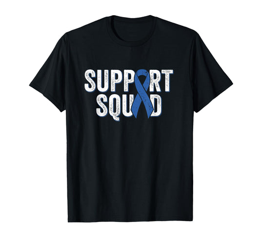 Colon Cancer Support Squad, Blue Colorectal Awareness Ribbon T-Shirt