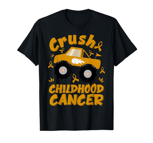 Crush Childhood Cancer Awareness Monster Truck & Gold Ribbon T-Shirt
